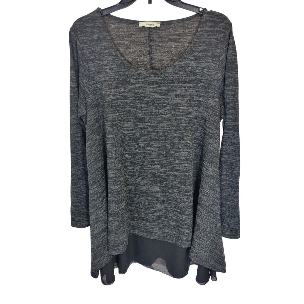 Eloges Long Sleeve Tunic Top Gray‎ Black Space Dye Knit Women's Size XL